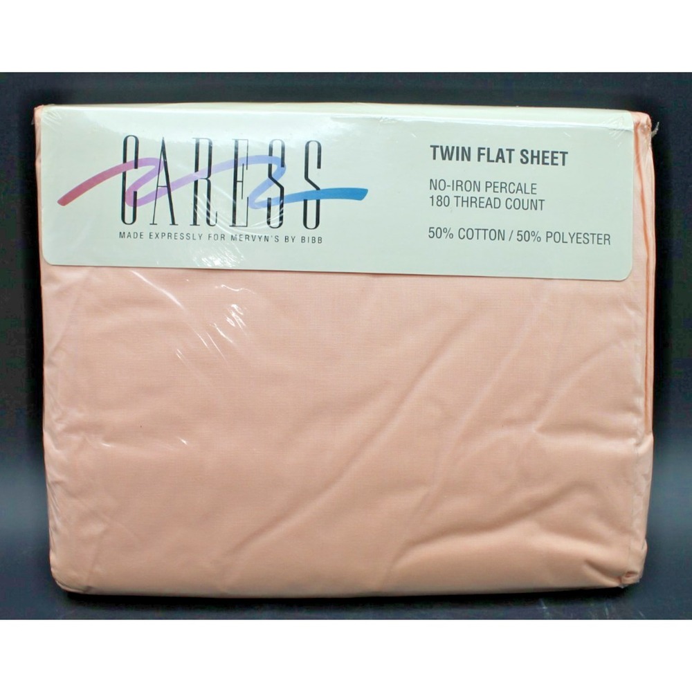Vintage Mervyns Caress Twin Flat Sheet Peach NOS 180 TC Poly Cotton 1992